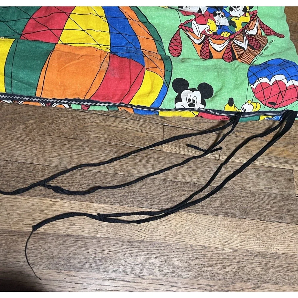 Vintage Disney Sleeping Bag Mickey Minnie Mouse Goofy Hot Air Balloon 32x60